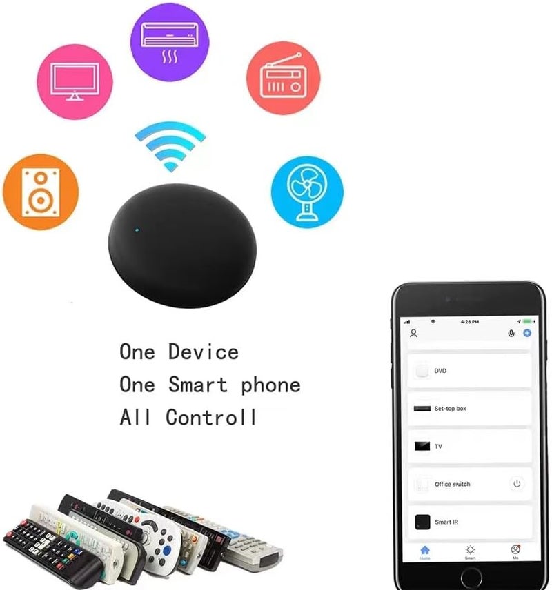 جهاز تحكم عن بعد بالأشعة تحت الحمراء عبر WiFi من Tuya Smart للتلفزيون وDVD ومكيف الهواء AUD، جهاز تحكم عالمي بالأشعة تحت الحمراء متكامل، متوافق مع Alexa وGoogle Home (أسود IR) - Image 3
