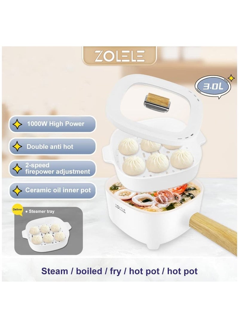 ZOLELE ZC306 Electric Cooking Pot Multi functional Hot Pot 3L Large Capacity Non Stick Coating Frying Pan 1000W-White - Image 5