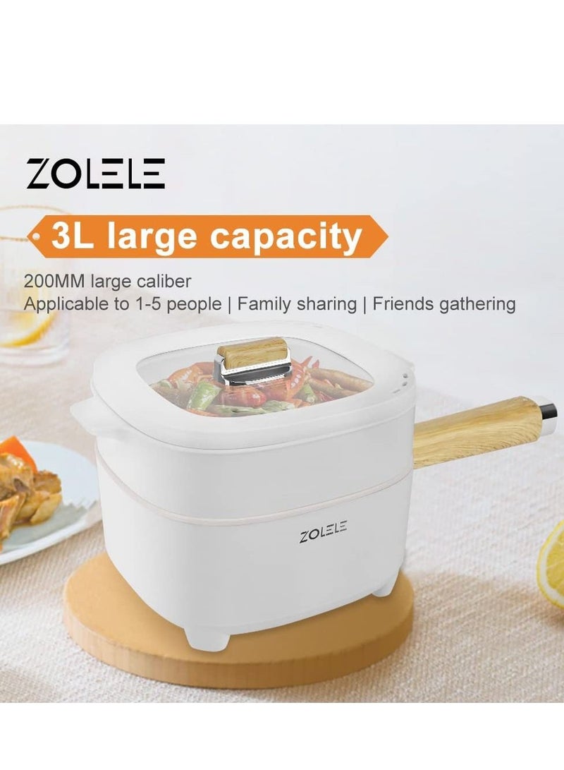 ZOLELE ZC306 Electric Cooking Pot Multi functional Hot Pot 3L Large Capacity Non Stick Coating Frying Pan 1000W-White - Image 2