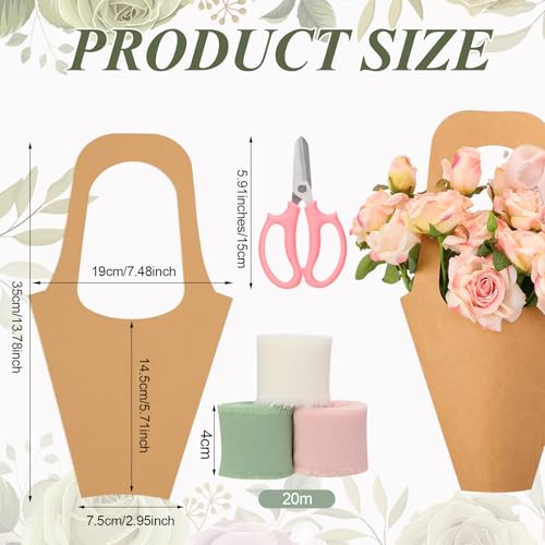 Tinlade 35 Pcs Flower Bar Kit Include Bouquet Wrapping Gift Bags with Handle Flower Bar Stand Scissors and Chiffon Ribbons for Wedding Bridal Baby Shower Birthday Party Favors Supplies Craft - Image 3