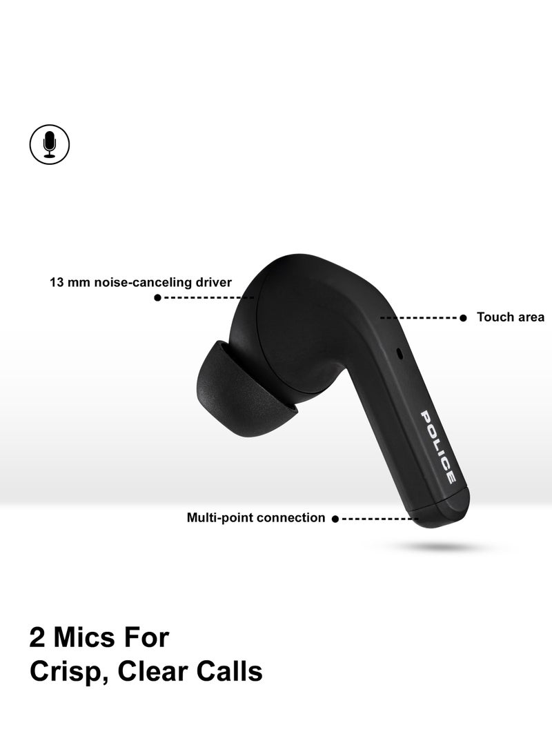 POLICE - FOS III Earbuds with Active Noise Cancellation Upto 35Db and Environmental Noise Cancellation For Calling, 13mm Driver, Type-C Charging & Bluetooth 5.3, Black/Silver - IPX4 - Image 1