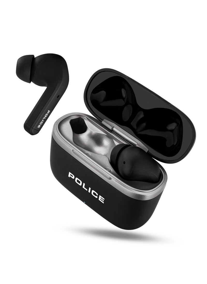 POLICE - FOS III Earbuds with Active Noise Cancellation Upto 35Db and Environmental Noise Cancellation For Calling, 13mm Driver, Type-C Charging & Bluetooth 5.3, Black/Silver - IPX4 - Image 1