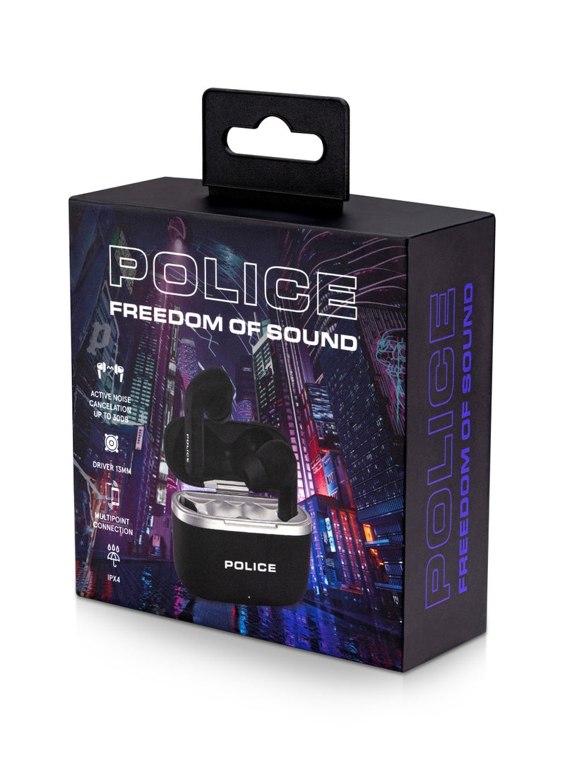 POLICE - FOS III Earbuds with Active Noise Cancellation Upto 35Db and Environmental Noise Cancellation For Calling, 13mm Driver, Type-C Charging & Bluetooth 5.3, Black/Silver - IPX4 - Image 1