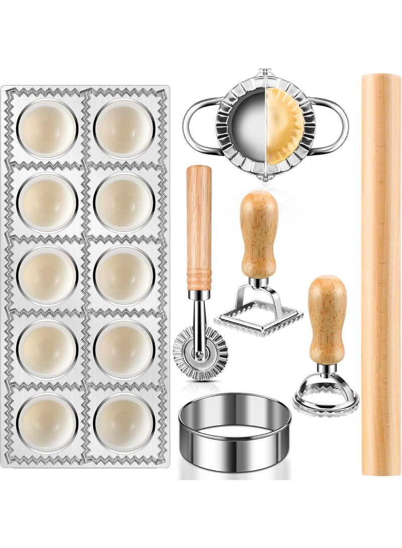 Soofam 7 Pieces Ravioli Mold Set, ravioli cutter, Ravioli Maker Cutter with Roller Wheel, Ravioli Cutter Set with Wooden Handle, Pasta Making Kit for Ravioli Press Mold. Suitable for home and restaurant us - Image 1