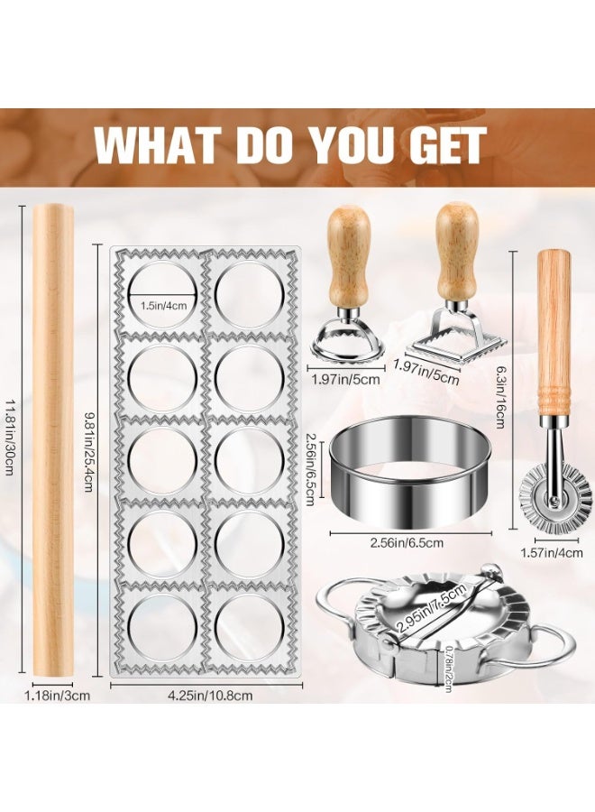 Soofam 7 Pieces Ravioli Mold Set, ravioli cutter, Ravioli Maker Cutter with Roller Wheel, Ravioli Cutter Set with Wooden Handle, Pasta Making Kit for Ravioli Press Mold. Suitable for home and restaurant us - Image 3