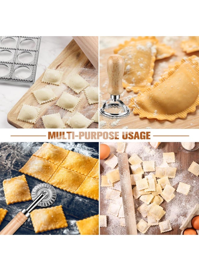 Soofam 7 Pieces Ravioli Mold Set, ravioli cutter, Ravioli Maker Cutter with Roller Wheel, Ravioli Cutter Set with Wooden Handle, Pasta Making Kit for Ravioli Press Mold. Suitable for home and restaurant us - Image 2