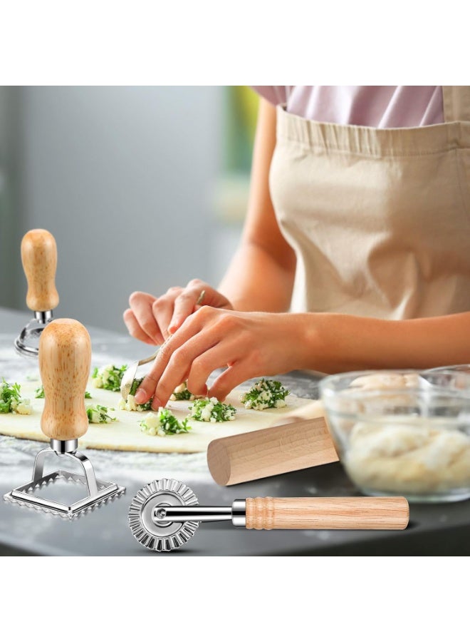 Soofam 7 Pieces Ravioli Mold Set, ravioli cutter, Ravioli Maker Cutter with Roller Wheel, Ravioli Cutter Set with Wooden Handle, Pasta Making Kit for Ravioli Press Mold. Suitable for home and restaurant us - Image 5