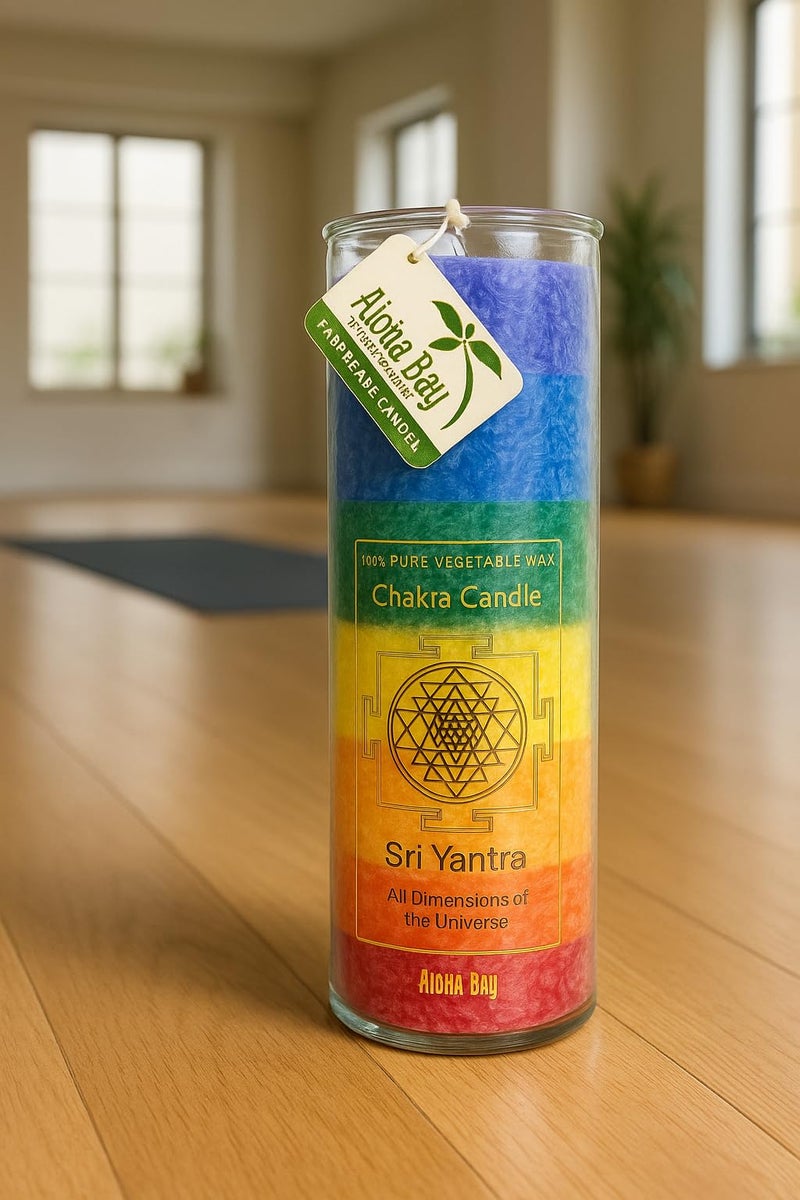 Aloha Bay Hand Made Chakra Jar Candle Rainbow Sri Yanta | Unscented | 16 Oz | 8 Inches Tall | 100 Hours Burn | Vegetable Wax | Aloha Bay | Fair Trade Guaranteed - Image 2