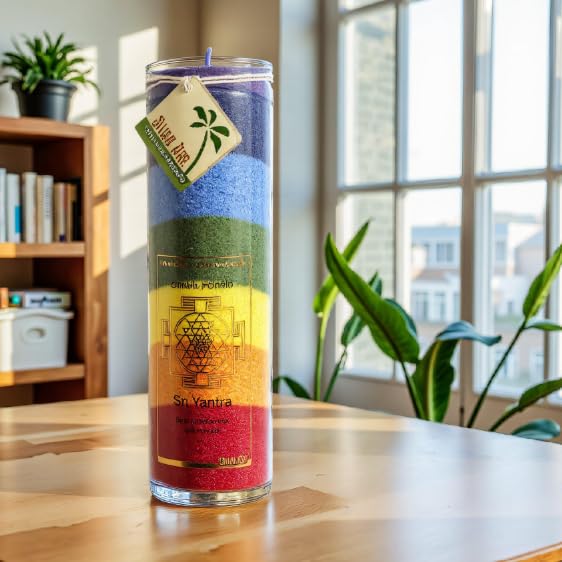 Aloha Bay Hand Made Chakra Jar Candle Rainbow Sri Yanta | Unscented | 16 Oz | 8 Inches Tall | 100 Hours Burn | Vegetable Wax | Aloha Bay | Fair Trade Guaranteed - Image 3