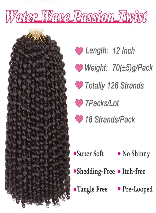 Leeven 7 Packs Water Wave Passion Twist Crochet Braiding Hair for Distressed Butterfly Locs 12 Inch Black Synthetic Bohemian Hair Extensions for Passion Twists (2#,18 Strands/Pack) - Image 2