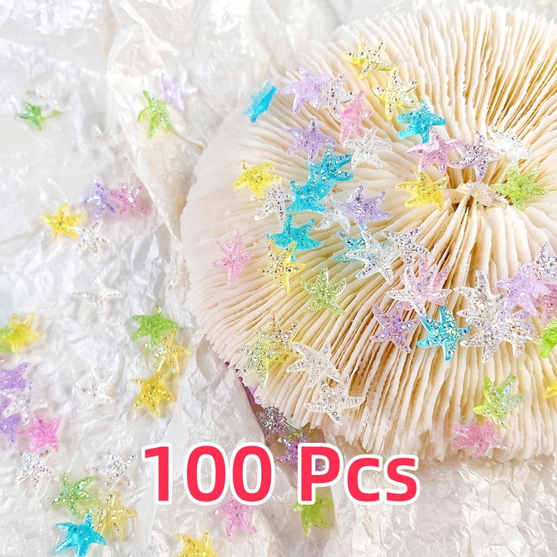 SHUXILIN 100Pcs Colorful Starfish Nail Art Charms Fresh Summer Beach Starfish Sea Series Nail Rhinestone Cute Mini Starfishs Nail Diamonds Resin Crafts Nail Accessories for Women Nail Supplies Manicure Decor - Image 3