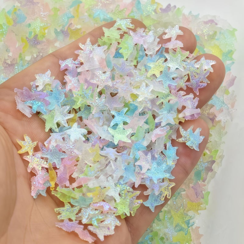 SHUXILIN 100Pcs Colorful Starfish Nail Art Charms Fresh Summer Beach Starfish Sea Series Nail Rhinestone Cute Mini Starfishs Nail Diamonds Resin Crafts Nail Accessories for Women Nail Supplies Manicure Decor - Image 1