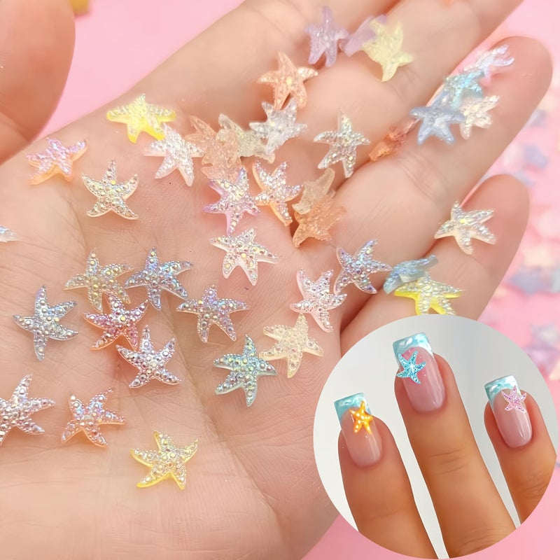 SHUXILIN 100Pcs Colorful Starfish Nail Art Charms Fresh Summer Beach Starfish Sea Series Nail Rhinestone Cute Mini Starfishs Nail Diamonds Resin Crafts Nail Accessories for Women Nail Supplies Manicure Decor - Image 4