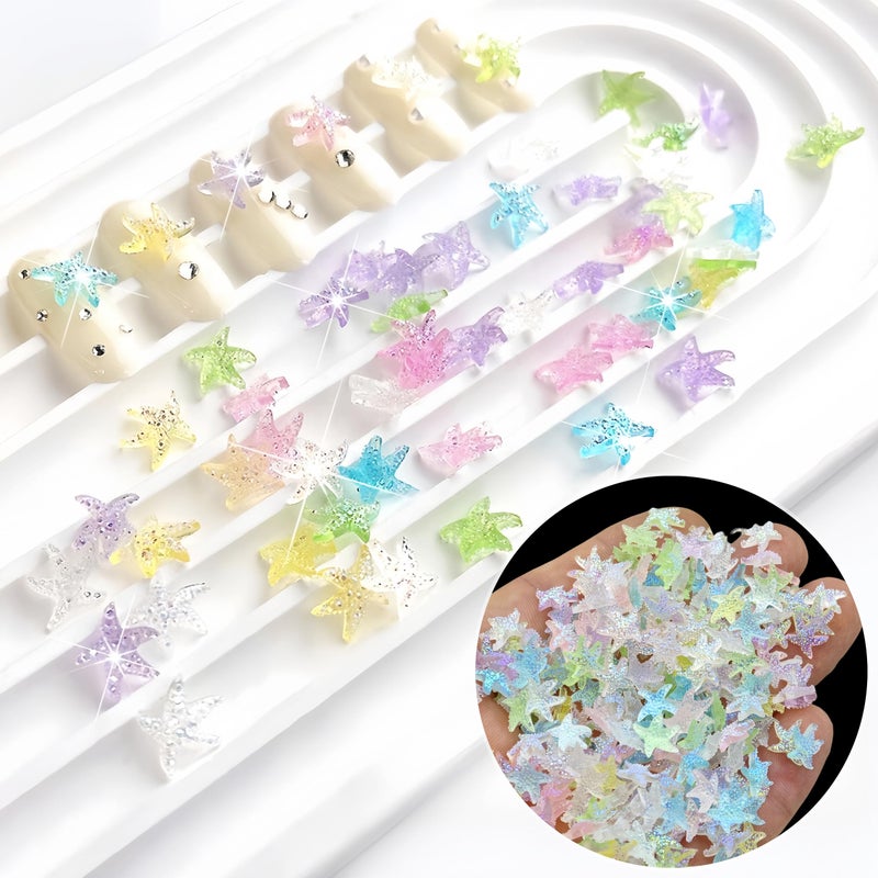 SHUXILIN 100Pcs Colorful Starfish Nail Art Charms Fresh Summer Beach Starfish Sea Series Nail Rhinestone Cute Mini Starfishs Nail Diamonds Resin Crafts Nail Accessories for Women Nail Supplies Manicure Decor - Image 2