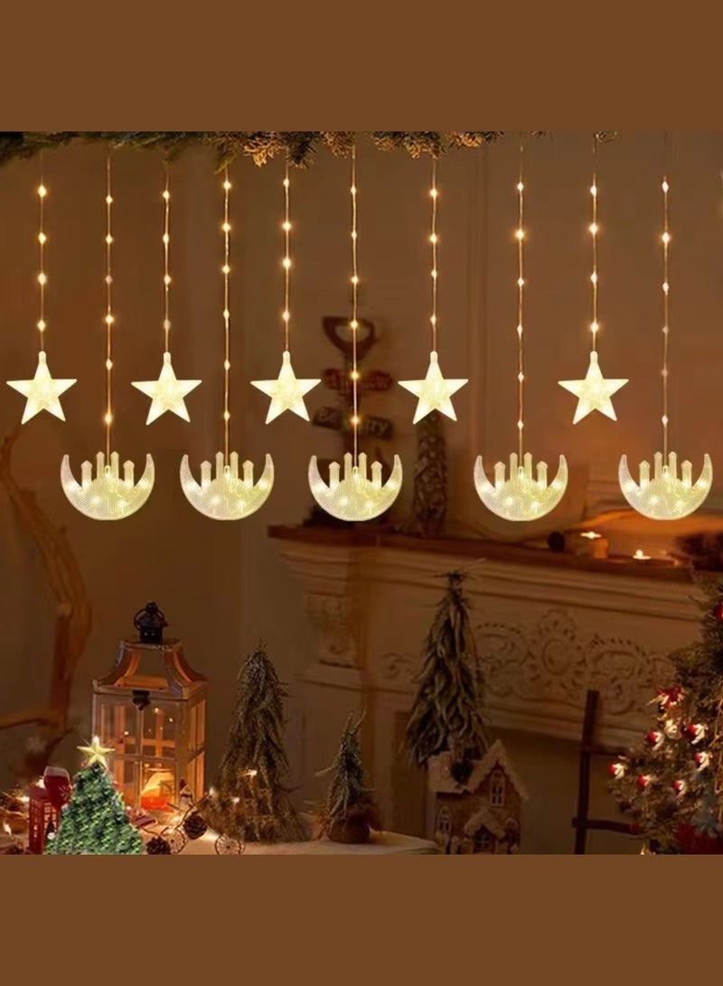 أضواء زينة رمضان ستارة النجوم والهلال LED - تصميم عصري جديد بطول 3 أمتار لأضواء عيد الفطر  أضواء خيطية للمنزل والنافذة | 8 أوضاع إضاءة  أضواء خرافية لشهر رمضان  كريم، عيد مبارك، وزينة غرفة النوم - أبيض دافئ - view 2