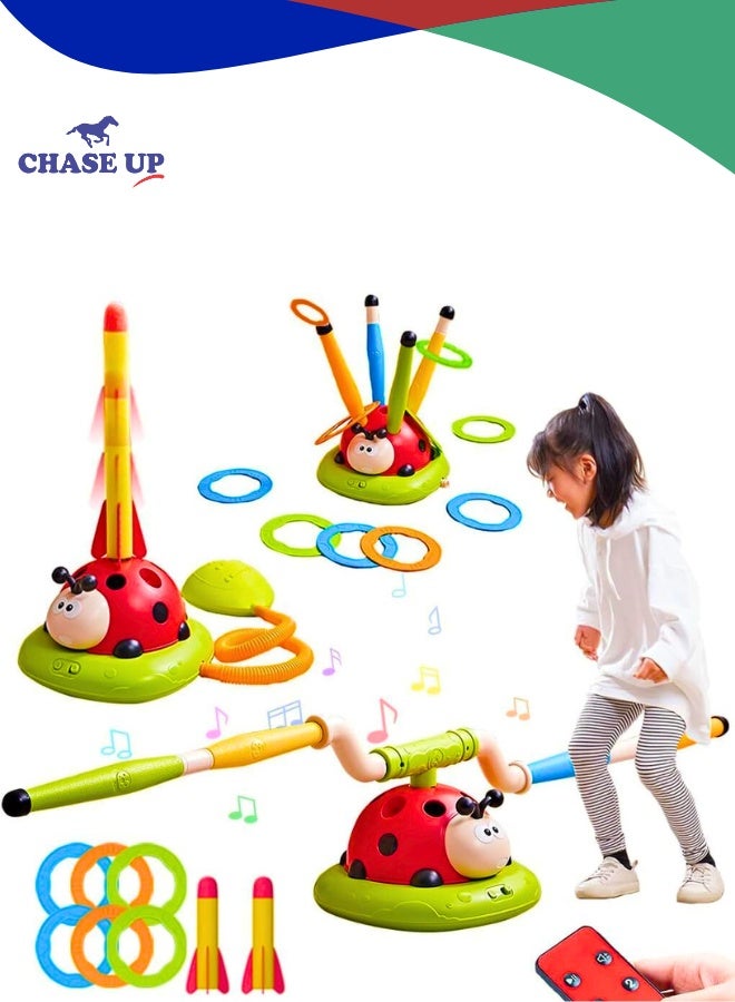 Chase Up 3-in-1 Musical Jumping Game, Ring Toss and Rocket Launcher Set with Remote Control, Indoor Outdoor Sports Toy for Kids Ages 3-12 - Image 1