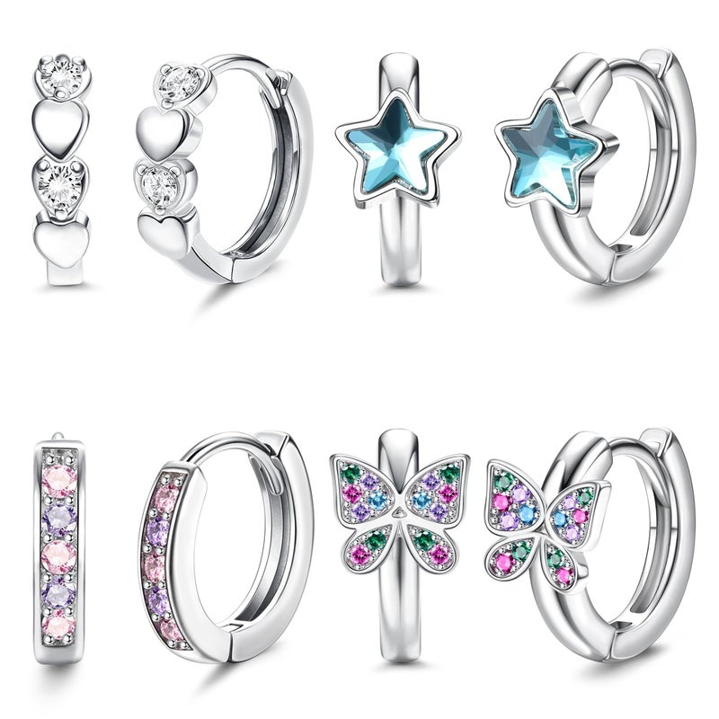 YADOCA Hypoallergenic Earrings For Girls Women Cute Kids Toddler Hoop Earrings Small Huggie Hoop Earring CZ Butterfly Star Sleeper Cartilage Earring Hoop Set 10mm - Image 1