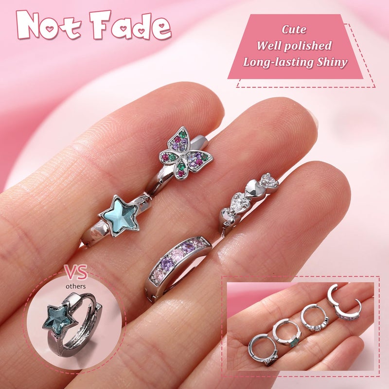 YADOCA Hypoallergenic Earrings For Girls Women Cute Kids Toddler Hoop Earrings Small Huggie Hoop Earring CZ Butterfly Star Sleeper Cartilage Earring Hoop Set 10mm - Image 3