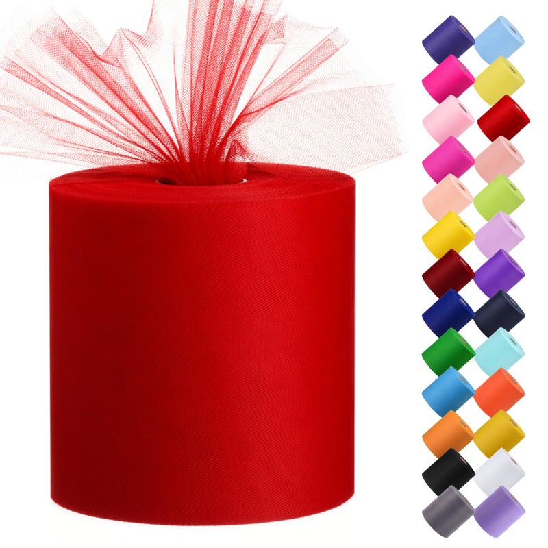 Tulle Fabric Roll 6 by 200 Yards 600FT Tulle Organza Fabric Spool for DIY Tutu Skirt Baby Shower Decor Wedding Backdrop Crafts Birthday Party Supplies Red
