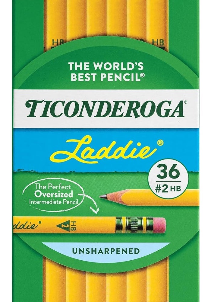 Ticonderoga Laddie Tri-Write Pencils, Wood-Cased #2 HB Soft, Triangular with Eraser, Yellow, 36-Pack - Image 1