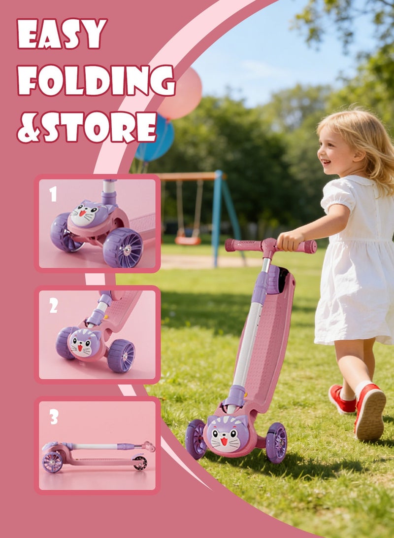 Shuer Kids Kick Scooters, with Flashing Wheel and Adjustable Height Foldable Scooter for Children, for 1-6 Years Boys and Girls Indoor Outdoor - Image 4