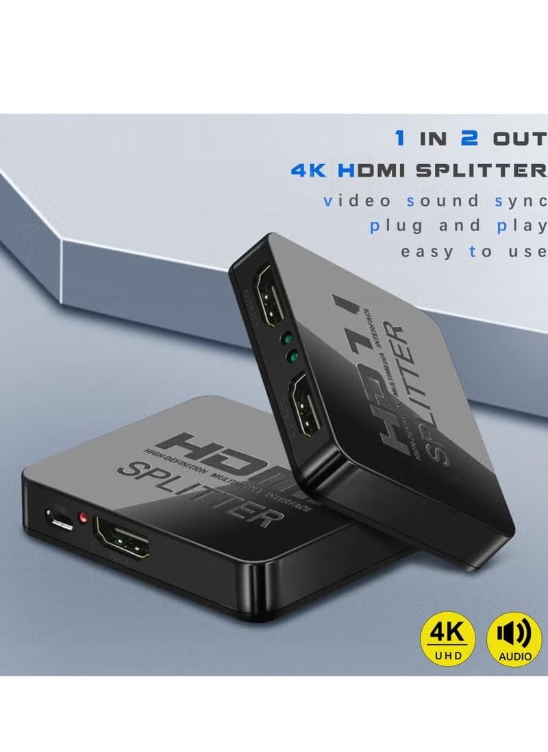 HDMI Splitter 1 in 2 Out 4K with Audio Synchronization – Dual HDMI Adapter for Dual Monitors, Extended & Mirrored Displays – Compatible with TV, PC, Game Consoles