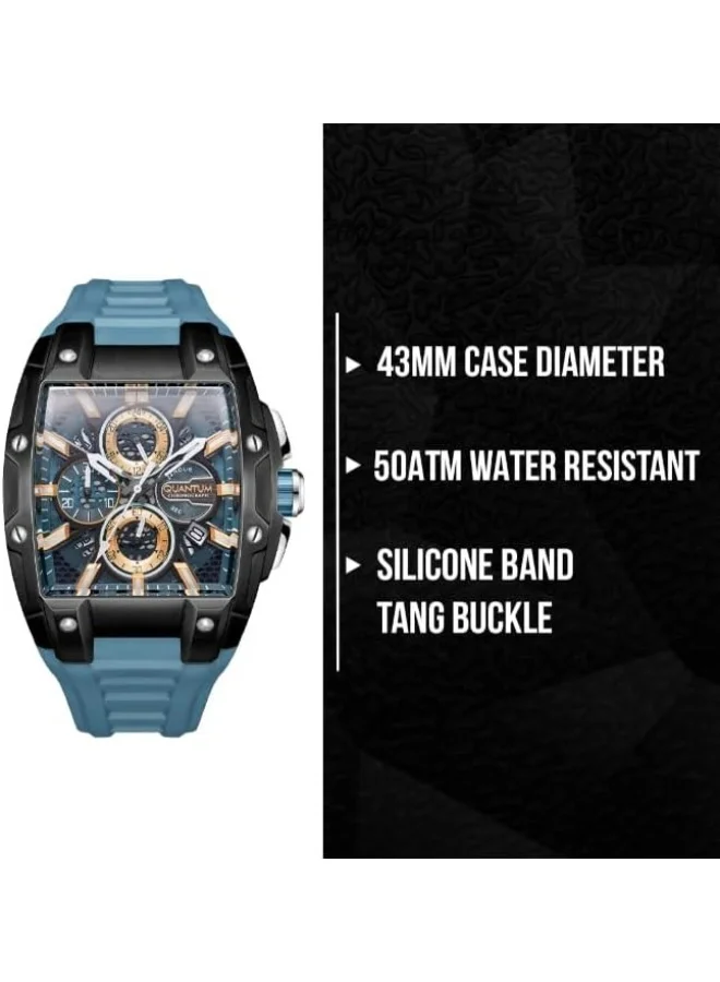 كوانتوم QUANTUM Men's VR38 Movement Watch, Chronograph Display and Silicone Strap - HNG1161.675, Black