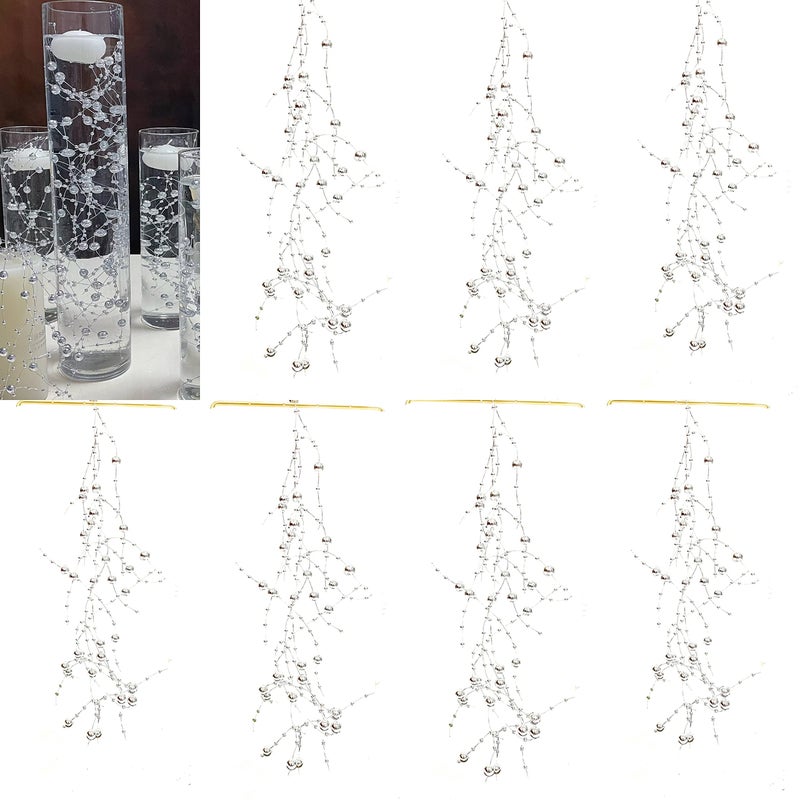 TeaSu 12pcs Pearl String for Wedding Centerpiece Vase Filler and Decor for Floating Candles  Silver
