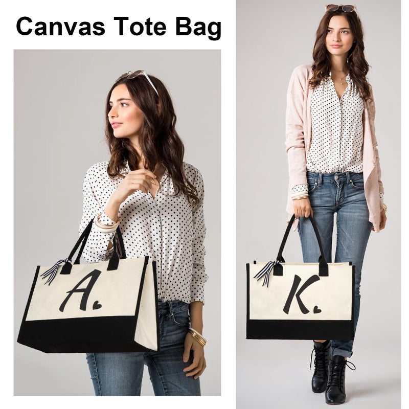 shenee Initial Canvas Tote Bag, Personalized Beach Jute Bag Present for Women Holiday, Friends Birthday Gift, Beach, Wedding (Letter A) - Image 2