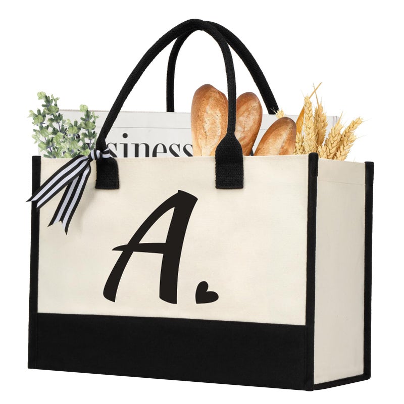 shenee Initial Canvas Tote Bag, Personalized Beach Jute Bag Present for Women Holiday, Friends Birthday Gift, Beach, Wedding (Letter A) - Image 1