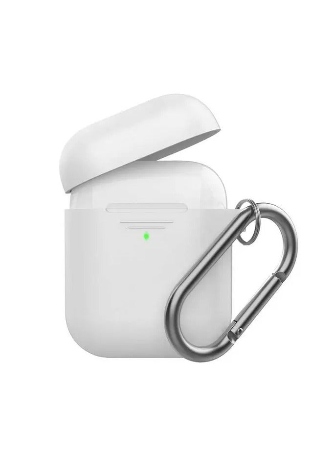 Ahastyle Keychain Silicone Case with Anti-Lost Ring for AirPods 1/2 Generation, Drop Resistant, Dustproof and Absorbing Protective Cover with Hang Case-White - Image 1