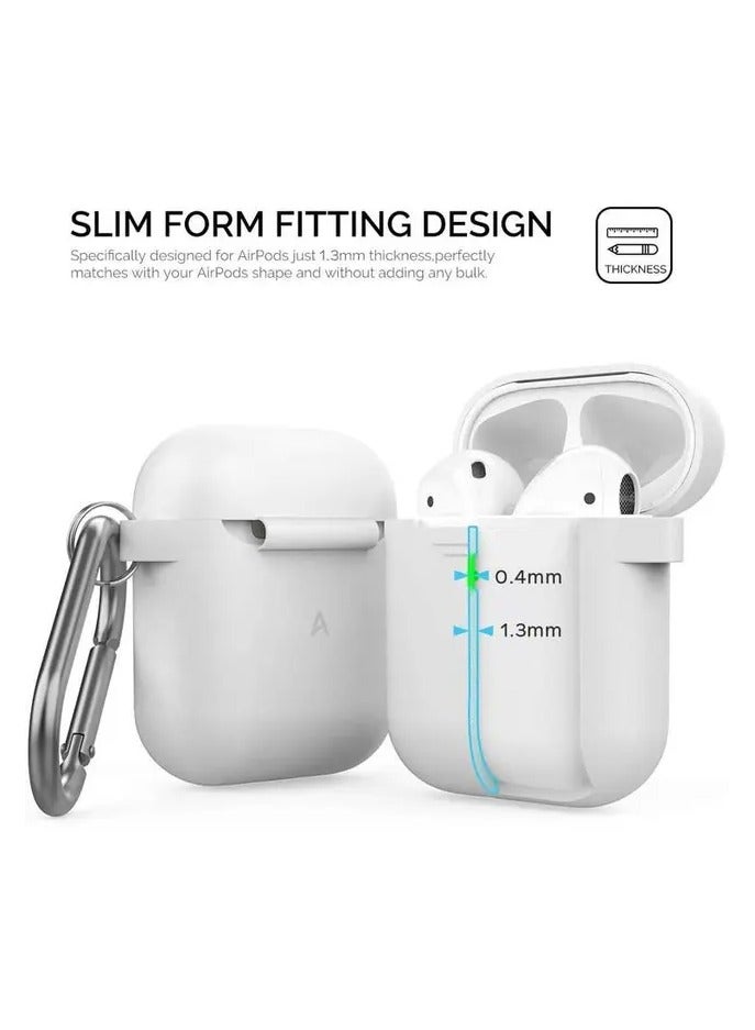 Ahastyle Keychain Silicone Case with Anti-Lost Ring for AirPods 1/2 Generation, Drop Resistant, Dustproof and Absorbing Protective Cover with Hang Case-White - Image 2