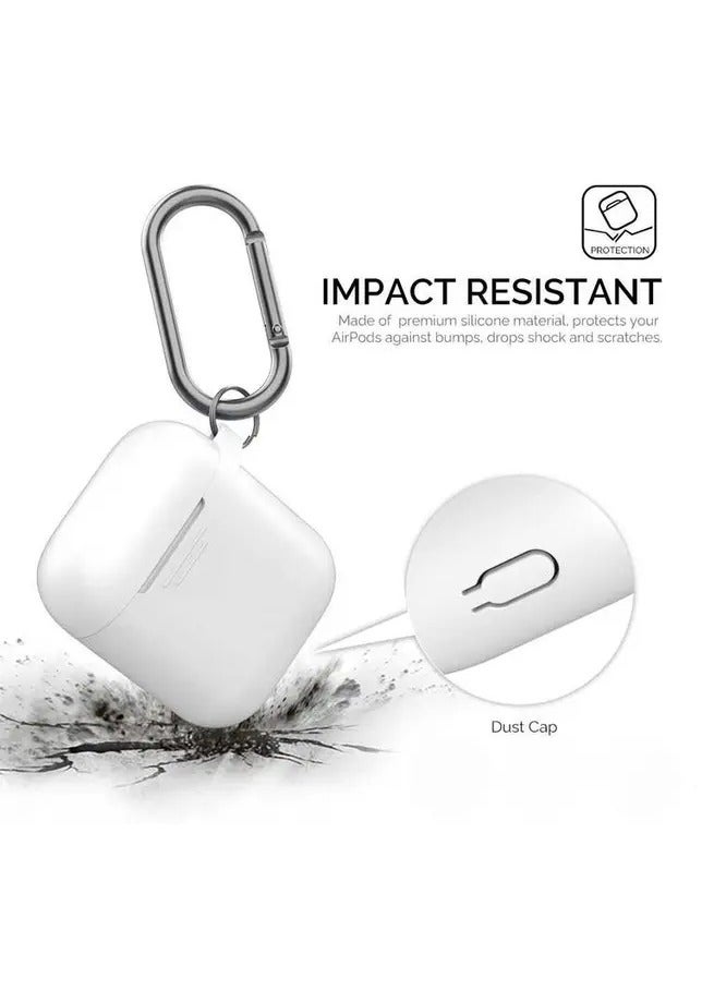 Ahastyle Keychain Silicone Case with Anti-Lost Ring for AirPods 1/2 Generation, Drop Resistant, Dustproof and Absorbing Protective Cover with Hang Case-White - Image 3