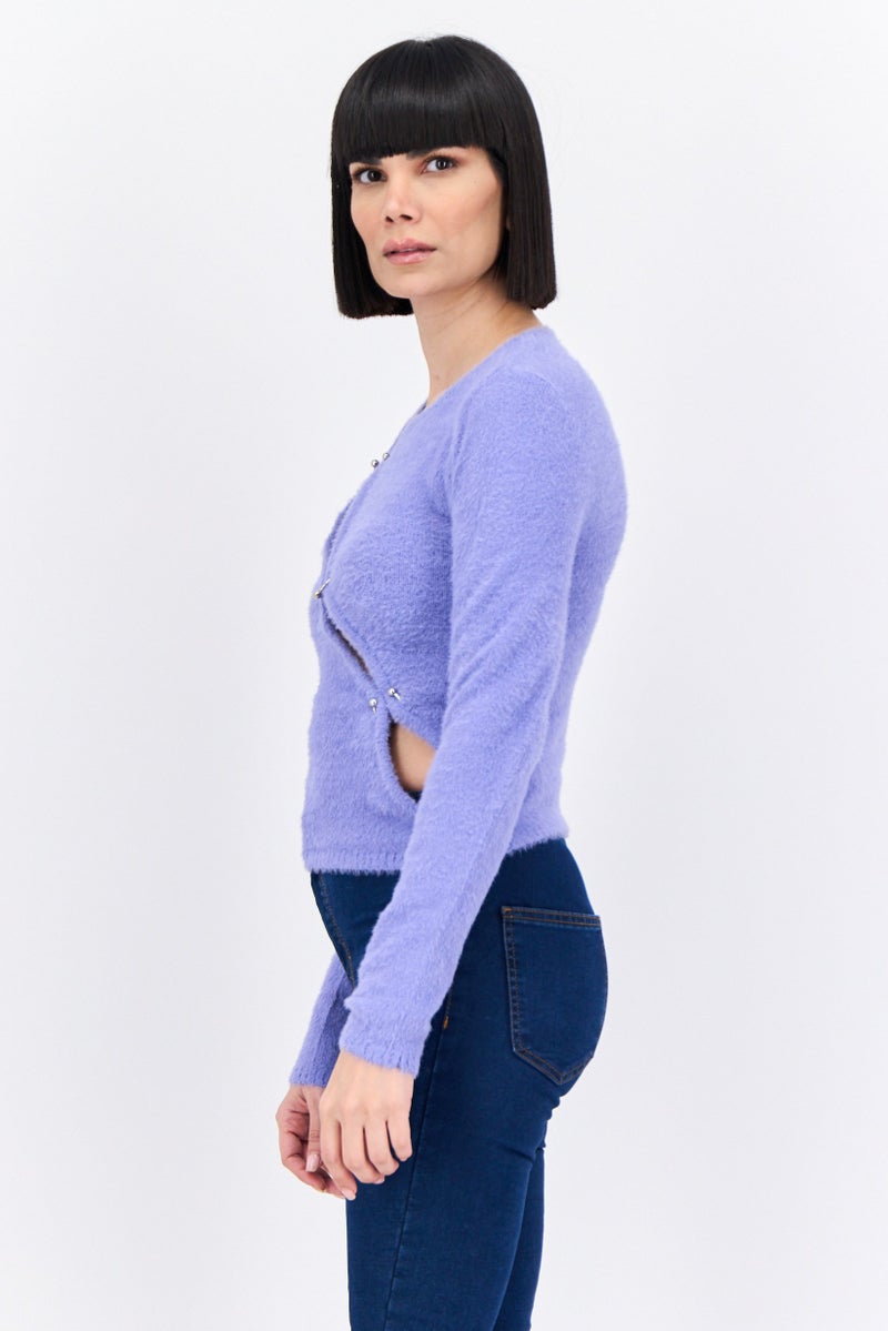 ASOS سويت شيرت نسائي بياقة دائرية من الفرو الصناعي، ليلك - Image 2