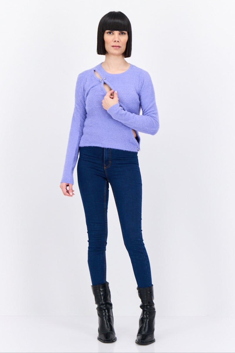 ASOS سويت شيرت نسائي بياقة دائرية من الفرو الصناعي، ليلك - Image 4