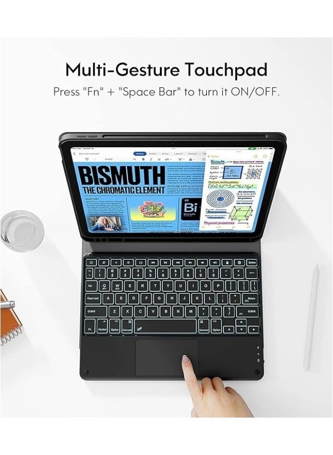 جراب لوحة المفاتيح العربية والإنجليزية متوافق مع جهاز Samsung Galaxy Tab S9 FE بحجم 11 بوصة لعام 2023، ومع وجود إضاءة خلفية ولوحة تعمل باللمس متعددة اللمس، ومنتج يحتوي على حامل قابل للطي وحامل للقلم. - Image 4