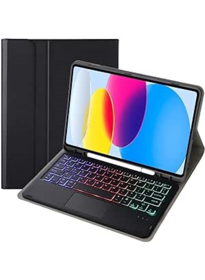 جراب لوحة المفاتيح العربية والإنجليزية متوافق مع جهاز Samsung Galaxy Tab S9 FE بحجم 11 بوصة لعام 2023، ومع وجود إضاءة خلفية ولوحة تعمل باللمس متعددة اللمس، ومنتج يحتوي على حامل قابل للطي وحامل للقلم. - Image 1