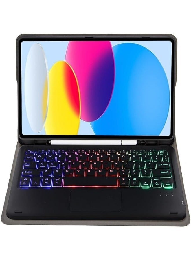 جراب لوحة المفاتيح العربية والإنجليزية متوافق مع جهاز Samsung Galaxy Tab S9 FE بحجم 11 بوصة لعام 2023، ومع وجود إضاءة خلفية ولوحة تعمل باللمس متعددة اللمس، ومنتج يحتوي على حامل قابل للطي وحامل للقلم. - Image 5