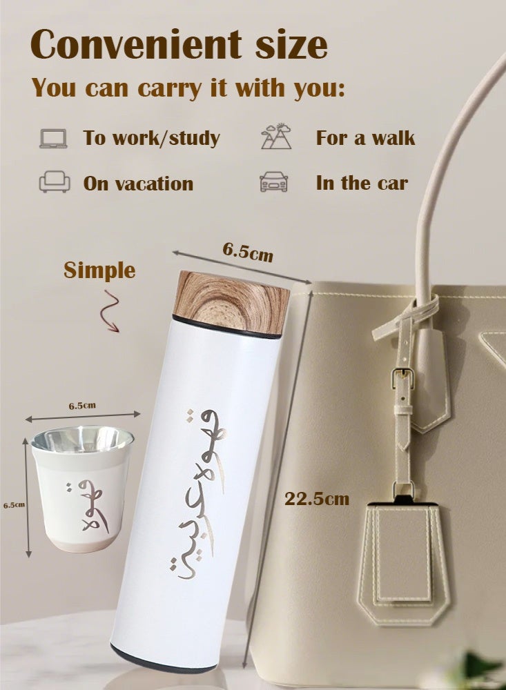 PHISMA 3pcs/set Coffee Insulated Cup Set With 2 Cups, Arabic Coffee Thermos, Insulated Cup Gift Box Set Includes 500ml Stainless Steel Thermos And 2 80ml Double-Layer Coffee Cups, Suitable For Gifts, Saudi National Day Gift. - Image 4