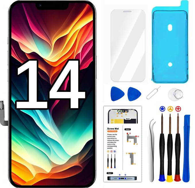 LMQ for iPhone 14 Screen Replacement 6.1 Inch, 3D Touch LCD Display Full HD Repair kit Digitizer Assembly A2649, A2881, A2884, A2883, A2882, with Repair Tools Kit+Waterproof Frame Sticker+Tempered Glass - Image 1