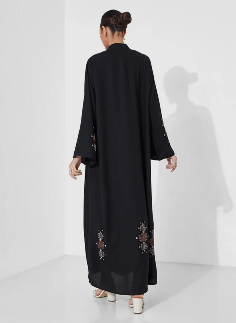 Rosette Abaya Stylish Abaya with Embroidery design Front And back