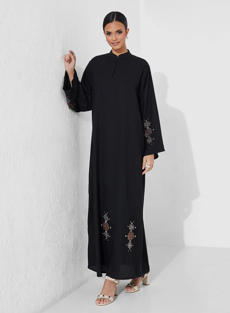 Rosette Abaya Stylish Abaya with Embroidery design Front And back