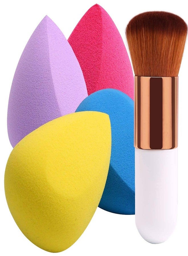BANIRA Makeup Sponge Beauty Blender Sponges with Powder Brush,5 pcs set Face makeup Foundation Blending Sponge for Liquid Cream and Powder, Professional Beauty Sponge Blender & Kabuki Brush - Image 1