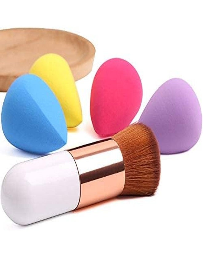 BANIRA Makeup Sponge Beauty Blender Sponges with Powder Brush,5 pcs set Face makeup Foundation Blending Sponge for Liquid Cream and Powder, Professional Beauty Sponge Blender & Kabuki Brush - Image 3