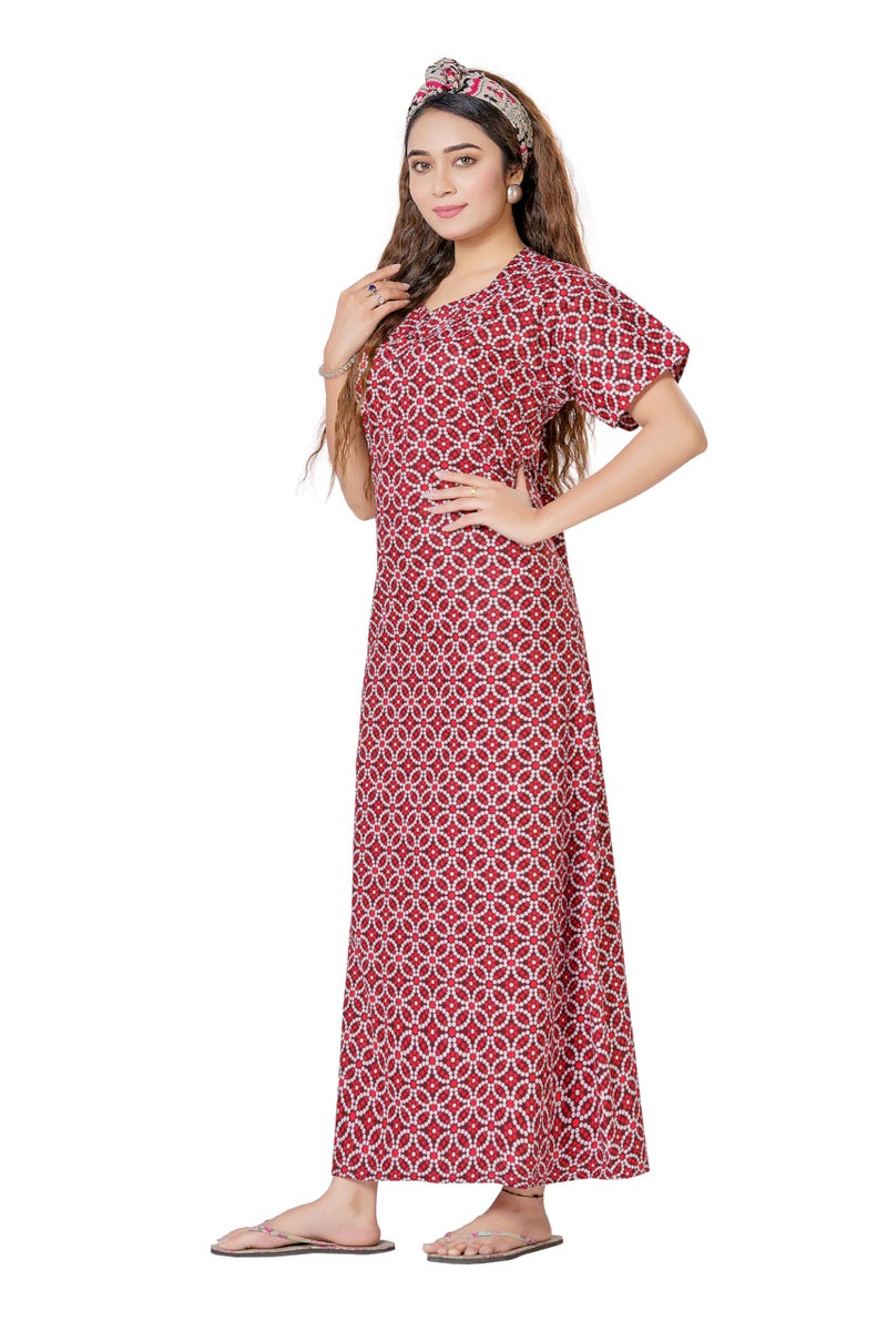 Keyocean Women's Cotton Printed Nighty Night Gown Maxi Free Size (Pack of 2) Red & Green - Image 5