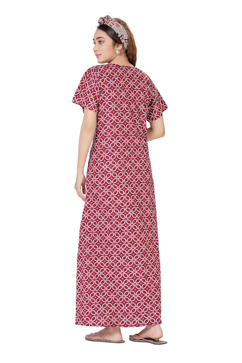 Keyocean Women's Cotton Printed Nighty Night Gown Maxi Free Size (Pack of 2) Red & Green - Image 4