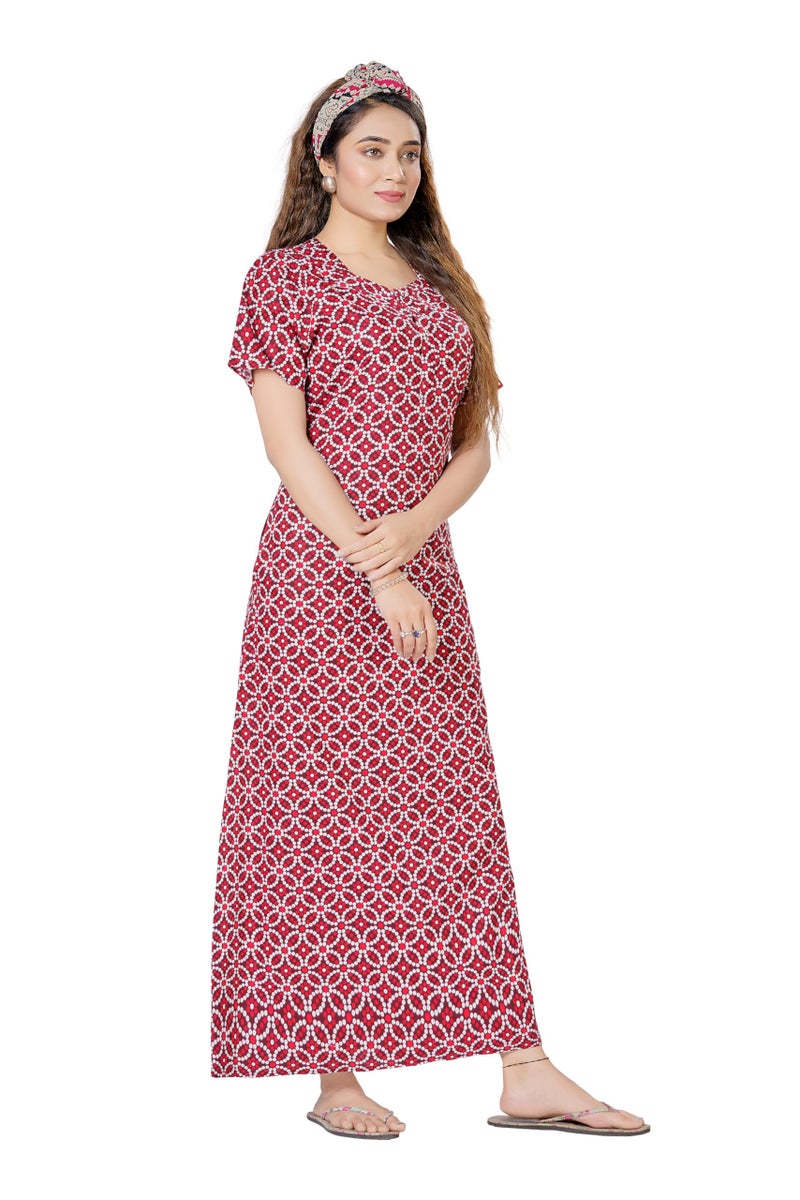 Keyocean Women's Cotton Printed Nighty Night Gown Maxi Free Size (Pack of 2) Red & Green - Image 3
