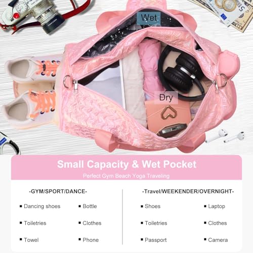 RHCPFOVR Gym Travel Duffle Bag for Girls - Gymnastics Sports Dance Bag with Shoe Compartment & Wet Pocket Panda Kids Travel Bag Teens Weekender Sleepover Carry On Bag - Image 4
