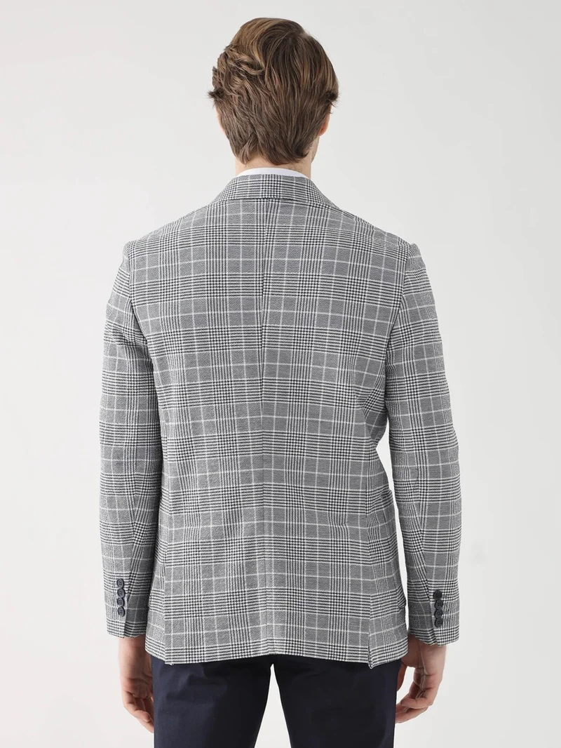 Dufy Navy Blue Men's Slim Fit Mono Collar Jacket