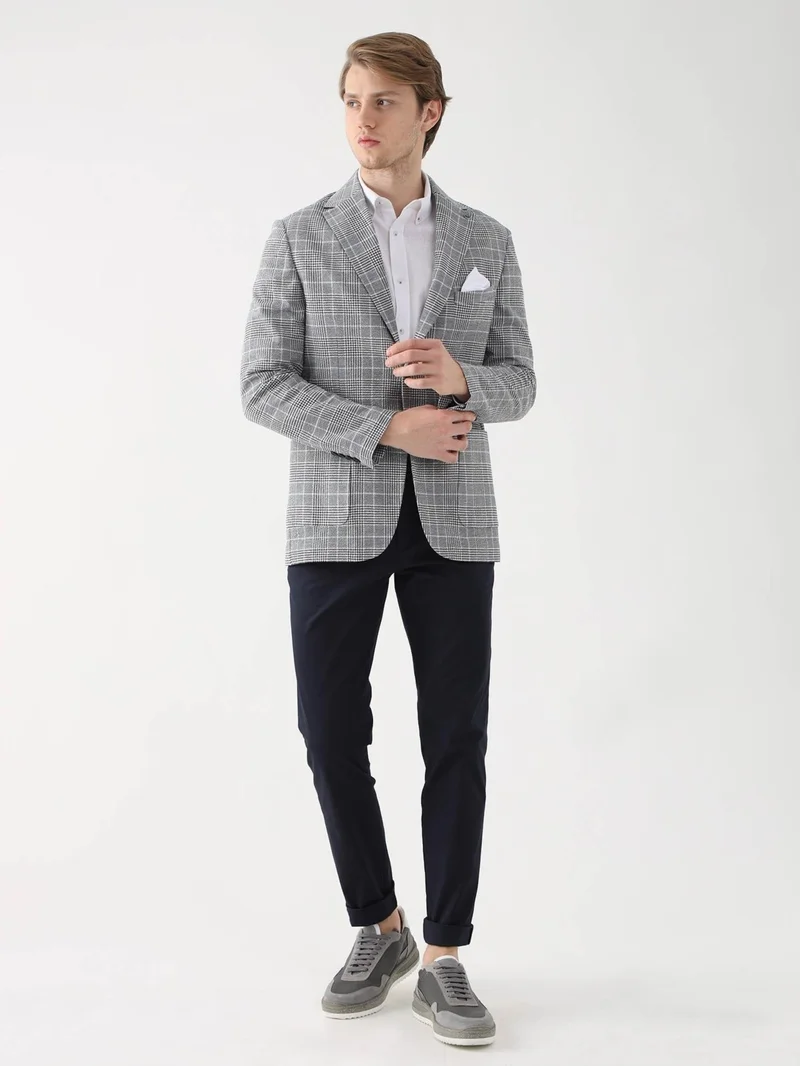 Dufy Navy Blue Men's Slim Fit Mono Collar Jacket
